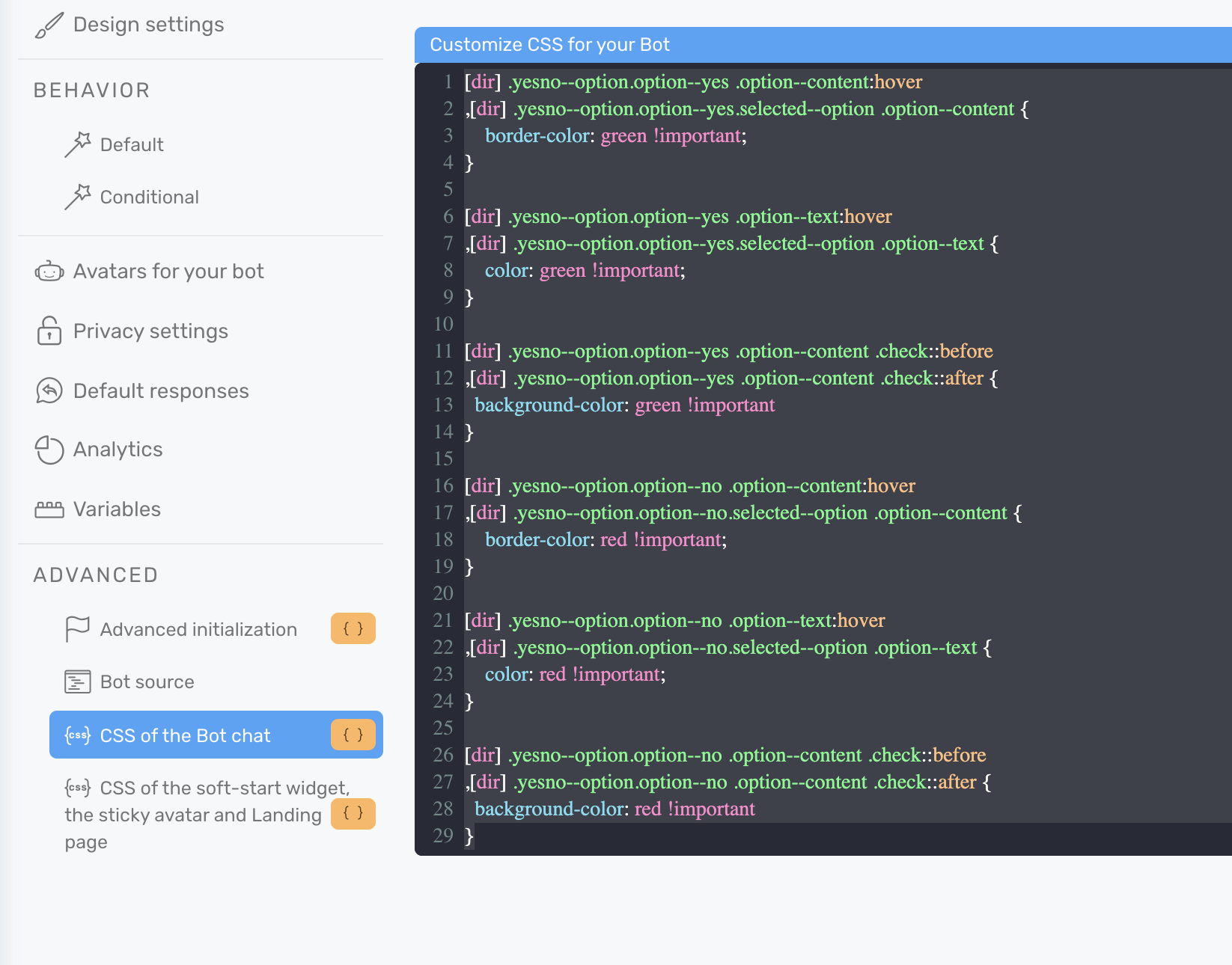 CSS customization for your bot design - asdfasdfasdfasdfddd
